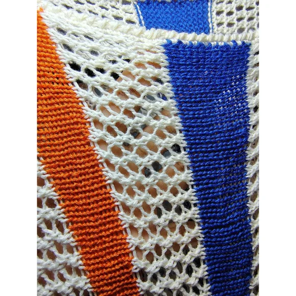 Boho Crochet Top with Drawstring Hem - Striped Knit Pocket Top Oversized - Picture 8 of 9